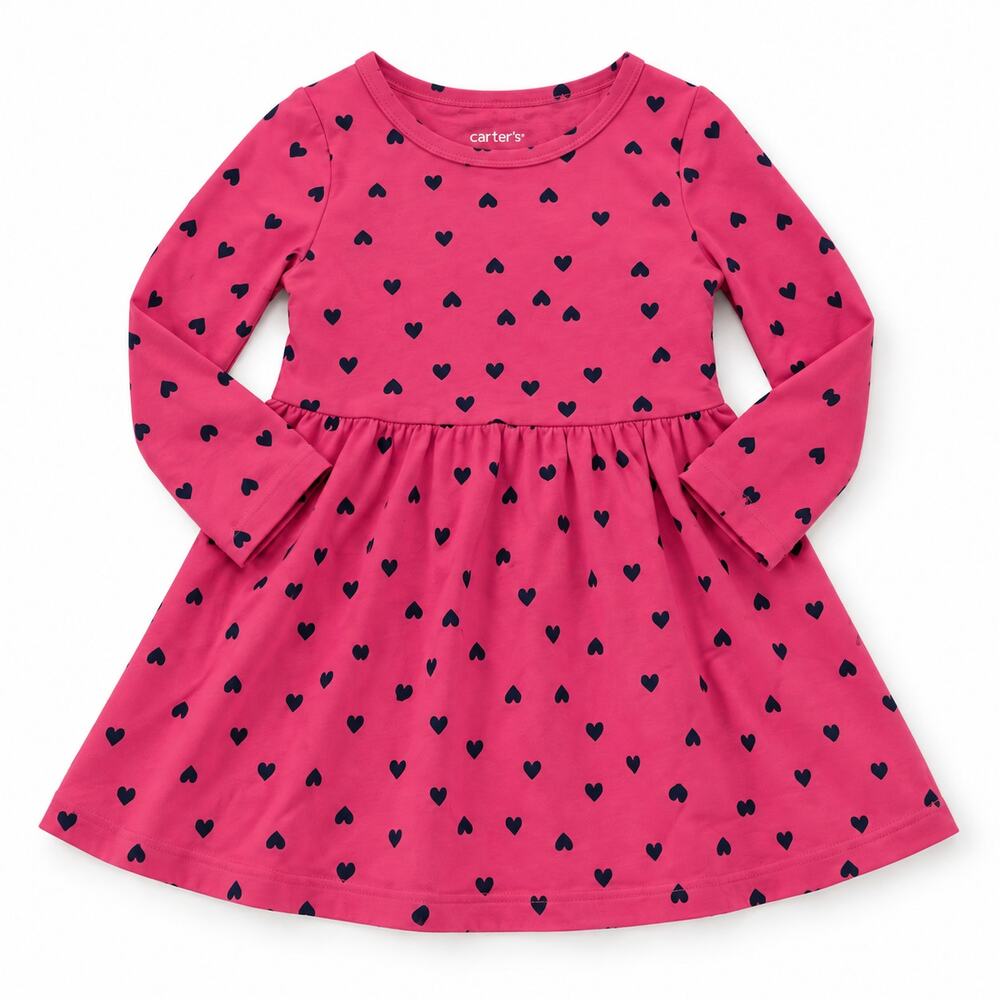 Carter’s 2T Pink Navy Heart Dress | Sweetheart Preppy Valentine Twirl Dress
